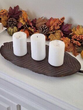 Vintage Partylite large leaf tray brown bronze color candle tray p8411 fall
